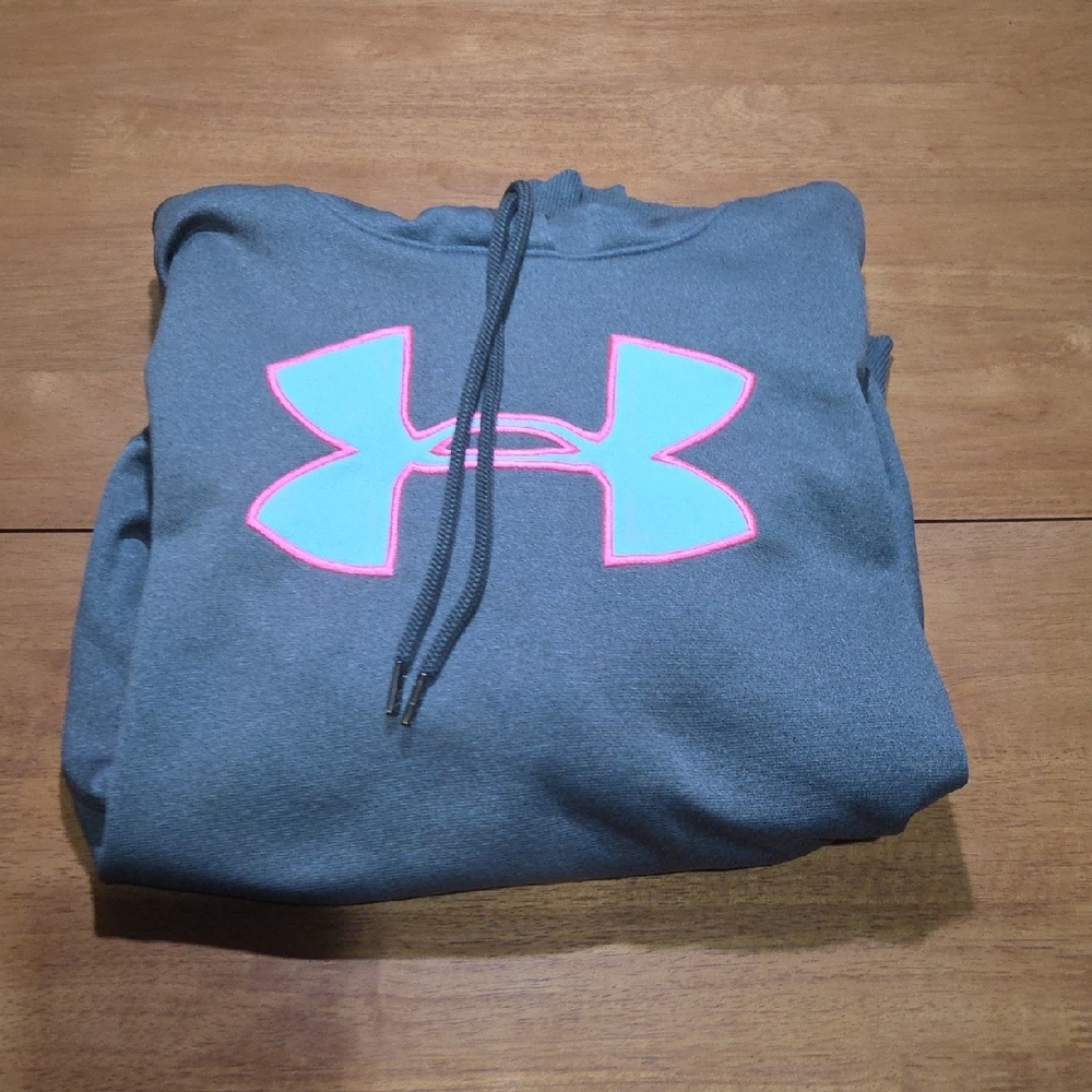 Under Armour Charcoal Hoodie with Neon Pink Logo Size Women's Medium